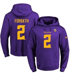 NFL Men's Nike Minnesota Vikings #2 Kai Forbath Purple(Gold No.) Name & Number Pullover Hoodie