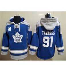 Men's Toronto Maple Leafs #91 John Tavares Blue Ageless Must-Have Lace-Up Pullover Hockey Hoodie