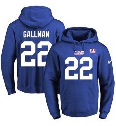 NFL Men's Nike New York Giants #22 Wayne Gallman Royal Blue Name & Number Pullover Hoodie