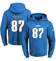 NFL Men's Nike Detroit Lions #87 Darren Fells Blue Name & Number Pullover Hoodie