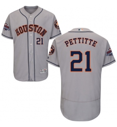 Men's Majestic Houston Astros #21 Andy Pettitte Authentic Grey Road 2017 World Series Champions Flex Base MLB Jersey