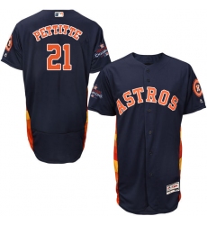 Men's Majestic Houston Astros #21 Andy Pettitte Authentic Navy Blue Alternate 2017 World Series Champions Flex Base MLB Jersey