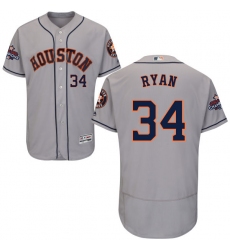 Men's Majestic Houston Astros #34 Nolan Ryan Authentic Grey Road 2017 World Series Champions Flex Base MLB Jersey