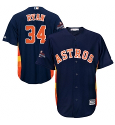 Men's Majestic Houston Astros #34 Nolan Ryan Replica Navy Blue Alternate 2017 World Series Champions Cool Base MLB Jersey