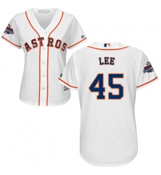 Women's Majestic Houston Astros #45 Carlos Lee Authentic White Home 2017 World Series Champions Cool Base MLB Jersey