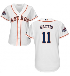 Women's Majestic Houston Astros #11 Evan Gattis Authentic White Home 2017 World Series Champions Cool Base MLB Jersey