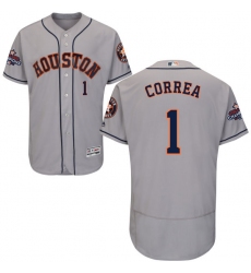 Men's Majestic Houston Astros #1 Carlos Correa Authentic Grey Road 2017 World Series Champions Flex Base MLB Jersey