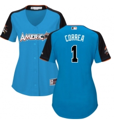 Women's Majestic Houston Astros #1 Carlos Correa Authentic Blue American League 2017 MLB All-Star MLB Jersey