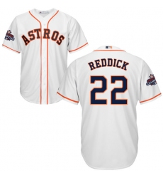 Youth Majestic Houston Astros #22 Josh Reddick Authentic White Home 2017 World Series Champions Cool Base MLB Jersey