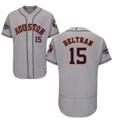 Men's Majestic Houston Astros #15 Carlos Beltran Authentic Grey Road 2017 World Series Champions Flex Base MLB Jersey