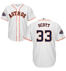 Youth Majestic Houston Astros #33 Mike Scott Authentic White Home 2017 World Series Champions Cool Base MLB Jersey