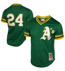 Men's Mitchell and Ness Oakland Athletics #24 Rickey Henderson Authentic Green 1991 Throwback MLB Jersey