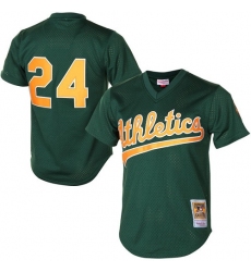 Men's Mitchell and Ness Oakland Athletics #24 Rickey Henderson Authentic Green 1998 Throwback MLB Jersey