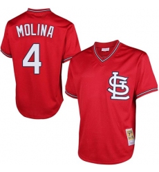 Men's Mitchell and Ness St. Louis Cardinals #4 Yadier Molina Replica Red Throwback MLB Jersey