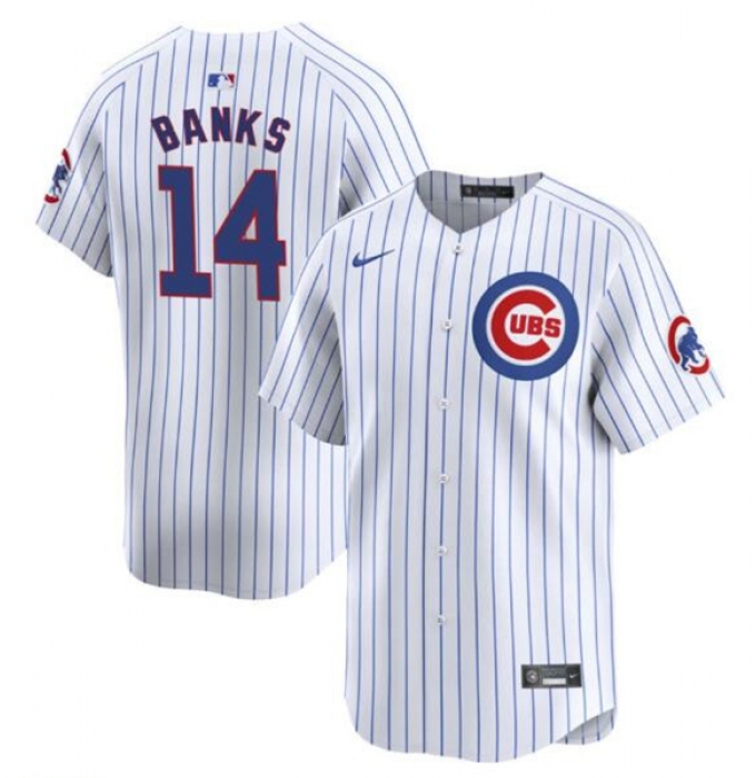 Men's Chicago Cubs #14 Ernie Banks White Cool Base Stitched Baseball Jersey