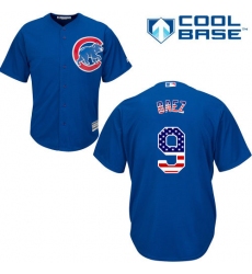 Men's Majestic Chicago Cubs #9 Javier Baez Authentic Royal Blue USA Flag Fasion MLB Jersey