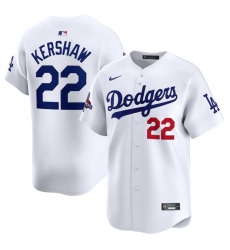 Men's Los Angeles Dodgers #22 Clayton Kershaw White 2024 World Series Champions Home Limited Stitched Baseball Jersey