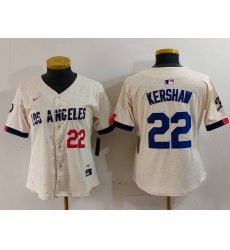 Women's Los Angeles Dodgers #22 Clayton Kershaw Number Cream 2024 City Connect Limited Stitched Jersey