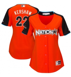 Women's Majestic Los Angeles Dodgers #22 Clayton Kershaw Replica Orange National League 2017 MLB All-Star MLB Jersey