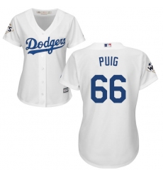 Women's Majestic Los Angeles Dodgers #66 Yasiel Puig Replica White Home 2017 World Series Bound Cool Base MLB Jersey