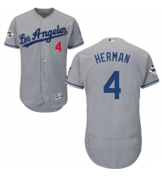 Men's Majestic Los Angeles Dodgers #4 Babe Herman Authentic Grey Road 2017 World Series Bound Flex Base MLB Jersey