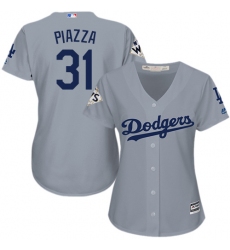 Women's Majestic Los Angeles Dodgers #31 Mike Piazza Authentic Grey Road 2017 World Series Bound Cool Base MLB Jersey