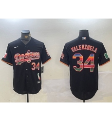 Men's Los Angeles Dodgers #34 Fernando Valenzuela Black Rainbow Mexico Cool Base Stitched Fashion Jersey