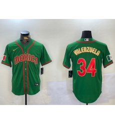 Men's Mexico Baseball #34 Fernando Valenzuela 2023 Green Gold World Classic Stitched Jersey