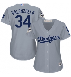 Women's Majestic Los Angeles Dodgers #34 Fernando Valenzuela Authentic Grey Road 2017 World Series Bound Cool Base MLB Jersey