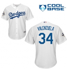 Youth Majestic Los Angeles Dodgers #34 Fernando Valenzuela Authentic White Home 2017 World Series Bound Cool Base MLB Jersey