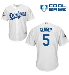 Youth Majestic Los Angeles Dodgers #5 Corey Seager Authentic White Home 2017 World Series Bound Cool Base MLB Jersey