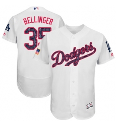 Men's Majestic Los Angeles Dodgers #35 Cody Bellinger Authentic Grey Stars & Stripes Authentic Collection Flex Base MLB Jersey