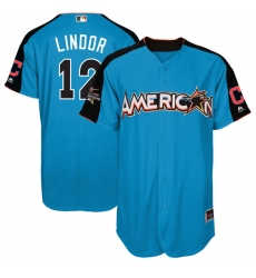 Men's Majestic Cleveland Indians #12 Francisco Lindor Authentic Blue American League 2017 MLB All-Star MLB Jersey