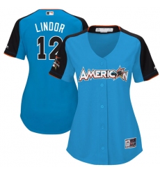 Women's Majestic Cleveland Indians #12 Francisco Lindor Replica Blue American League 2017 MLB All-Star MLB Jersey