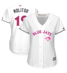 Women's Majestic Toronto Blue Jays #19 Paul Molitor Replica White Mother's Day Cool Base MLB Jersey