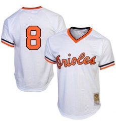 Men's Mitchell and Ness 1985 Baltimore Orioles #8 Cal Ripken Replica White Throwback MLB Jersey