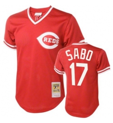 Men's Mitchell and Ness Cincinnati Reds #17 Chris Sabo Replica Red Throwback MLB Jersey