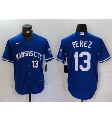 Men's Kansas City Royals #13 Salvador Perez Number Royal Cool Base Stitched Jersey