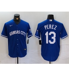 Men's Kansas City Royals #13 Salvador Perez Royal Cool Base Stitched Jersey