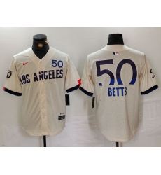 Men's Brooklyn Dodgers #50 Mookie Betts Cream 2024 City Connect Limited Stitched Baseball Jersey