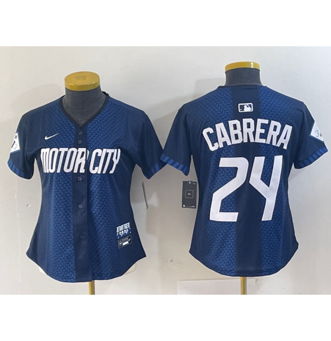 Women's Detroit Tigers #24 Miguel Cabrera Navy 2024 City Connect Cool Base Limited Stitched Jersey