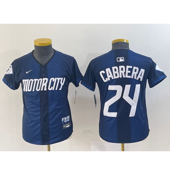 Youth Detroit Tigers #24 Miguel Cabrera Navy 2024 City Connect Cool Base Limited Stitched Jersey