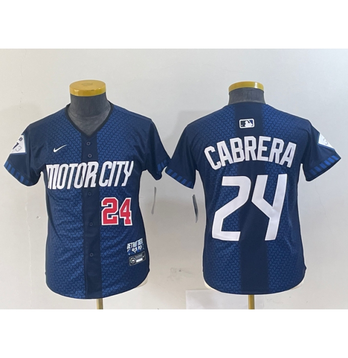 Youth Detroit Tigers #24 Miguel Cabrera Navy 2024 City Connect Cool Base Limited Stitched Jerseys