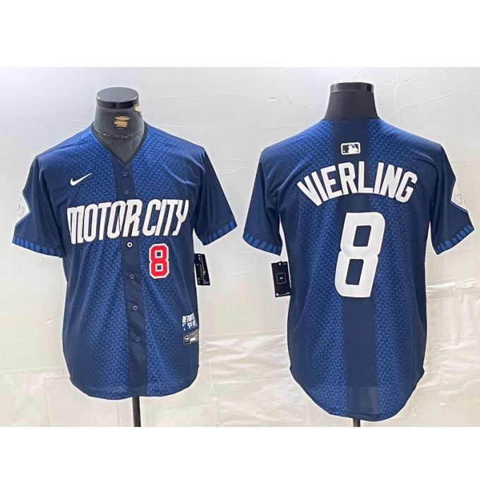 Men's Detroit Tigers #8 Matt Vierling Number Navy 2024 City Connect Cool Base Limited Stitched Jersey