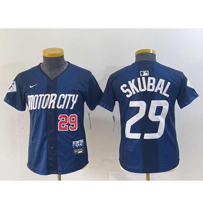 Youth Detroit Tigers #29 Tarik Skubal Navy 2024 City Connect Cool Base Limited Stitched Jerseys
