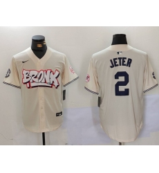 Men's New York Yankees #2 Derek Jeter Cream Limited Stitched Baseball Jersey