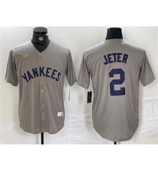 Men's New York Yankees #2 Derek Jeter Gray Cool Base Stitched Baseball Jersey