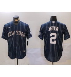 Men's New York Yankees #2 Derek Jeter Navy Pinstripe Fashion Cool Base Jersey