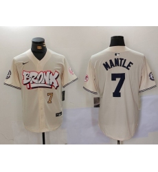 Men's New York Yankees #7 Mickey Mantle Cream Limited Stitched Baseball Jerseys