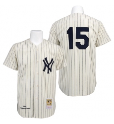 Men's Mitchell and Ness 1969 New York Yankees #15 Thurman Munson Replica Cream Throwback MLB Jersey